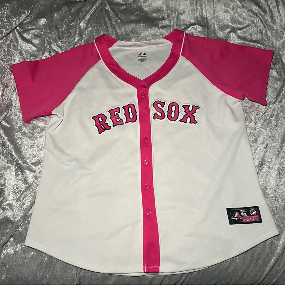 Majestic Red Sox Baseball Jersey Pink & White Women’s XL Blank No Name or Number